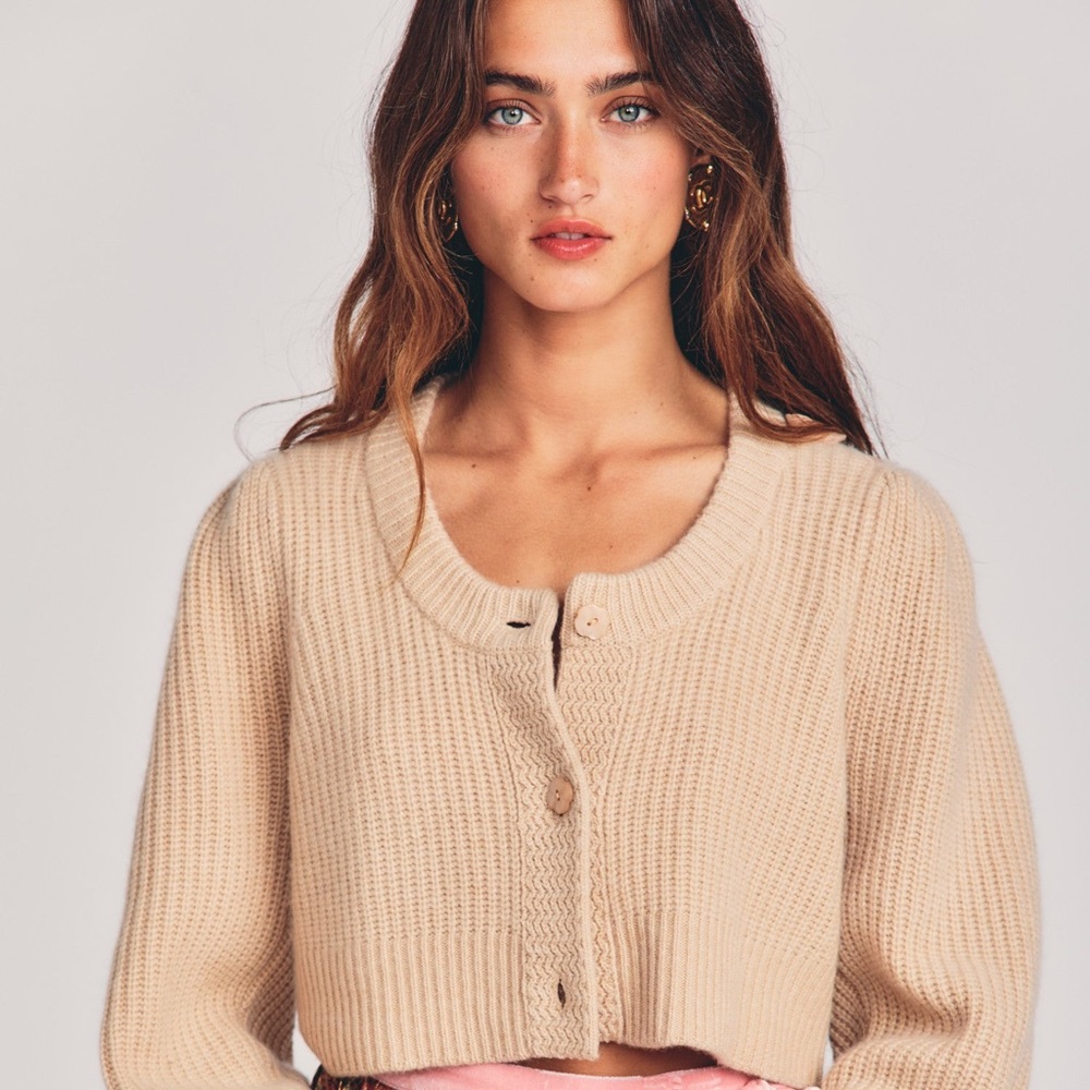 LoveShackFancy Branton Cashmere Cropped Cardigan